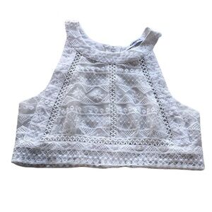 Glamorous white embroidered lace cropped halter top shirt Small